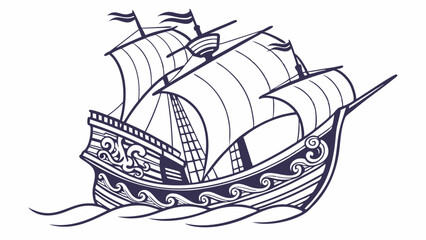 Stylized Line Art Illustration of a Sailing Ship on Water