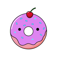 Obraz premium Kawaii Donut with Happy Eyes and Cherry