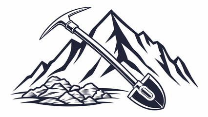 Mountain Landscape with Pickaxe and Shovel Illustration