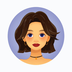 Stylish Girl Portrait – Brunette Hair.  Brown hair. Vector illustration. EPS