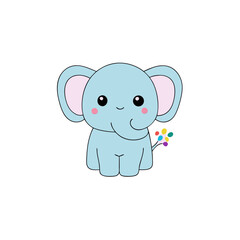 Fototapeta premium Cute Kawaii Elephant Baby with Tiny Smile