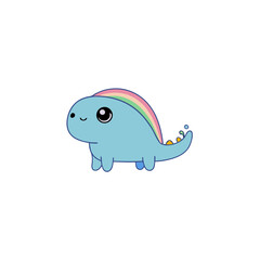 Naklejka premium Cute Kawaii Dinosaur with Sparkly Eyes and Rainbow