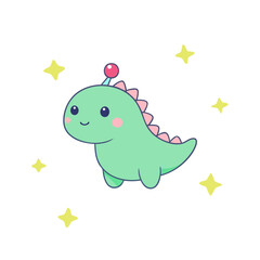 Fototapeta premium Adorable Kawaii Dinosaur with Tiny Smile and Cherry