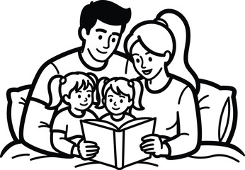 Black and White Family Reading Bedtime Story Book parents