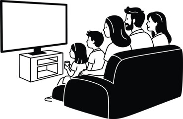 Black and White Family Watching Television on Sofa
