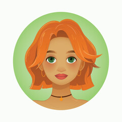Stylish Girl Portrait – Red Hair. Vector illustration. EPS
