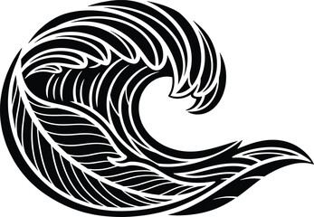 Black White Stylized Ocean Wave Graphic vector