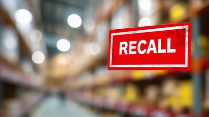 Red warning label on packaged product with bold text, symbolizing safety alert and consumer protection, product recall,product hazard caution sign for commercial goods
