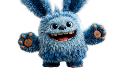 Cheerful Blue Furry Bunny Character with Paws Outstretched