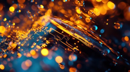 Abstract technological design with water drops and bokeh