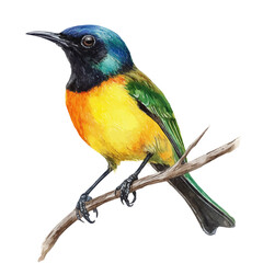 Sunbird Close Up, watercolor vector, isolated on a white background.