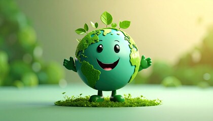 地球儀のキャラクターが嬉しそうに喜ぶ。AIで生成