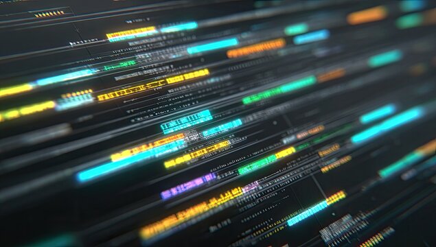 Fast-moving digital code stream with vibrant colors