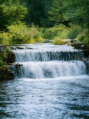 Fototapeta premium Exquisite small waterfalls in clear river water