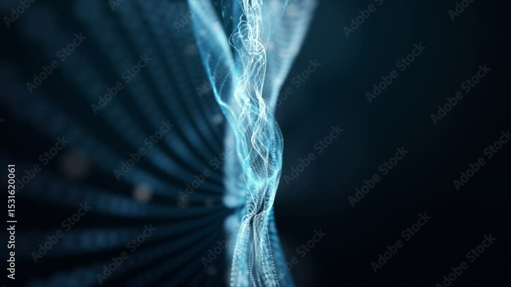 Poster futuristic video animation with particle wave object in slow motion, 4096x2304 loop 4k