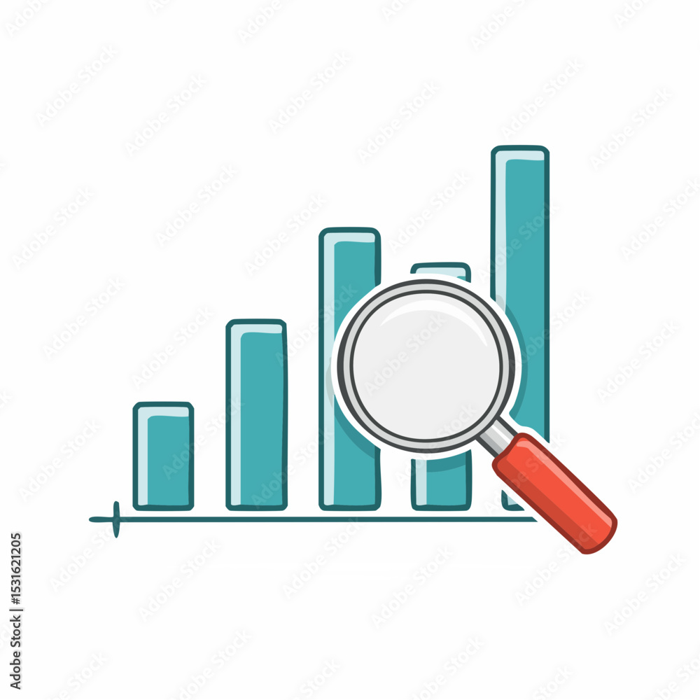 Aufkleber a bar graph showing growth, analyzed with a magnifying glass, suggesting data analysis and business 