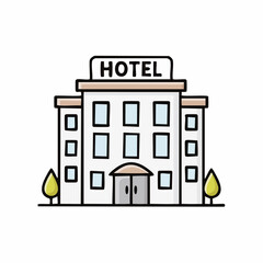Simple cartoon illustration of a multi-story hotel building.