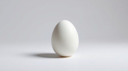 Solitary White Egg Standing on a Light Gray Surface with Soft Lighting