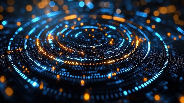 A stark, futuristic chart, lines spiralling downwards like a failing ship, against an abstract backdrop of binary code and flickering data points, depicting the ominous shadow of a financial 