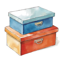 Storage Boxes, watercolor illustration vector, isolated on a white background.