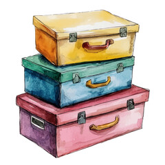 watercolor of Storage Boxes, vector, isolated on a white background.