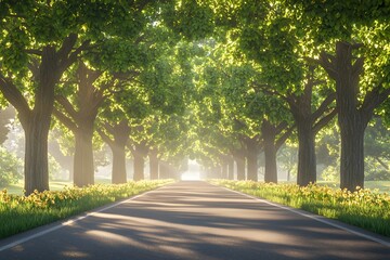 Fototapeta premium The golden beam of sunlight penetrating through the morning mist