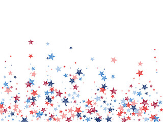 American star vector design. Patriotic celebration background. Election Day themed art. Scattered red blue star pattern. Great for digital marketing.