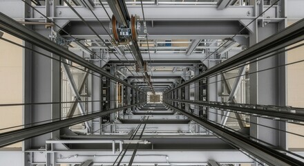 Fototapeta premium Elevator shaft construction industrial architecture engineering equipment technology view