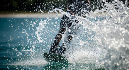 Extreme close-up of water droplets from wakeboarding