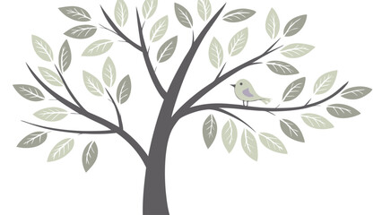 Obraz premium Simple Gray and Green Tree with Bird