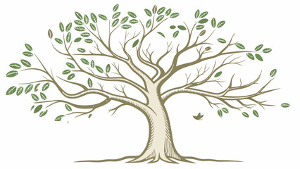Obraz premium Stylized Tree Illustration with Green Leaves and Bare Branches