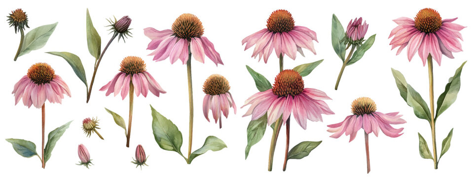 Echinacea flower collection vector illustration.