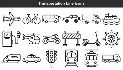 Black Line Transportation Icons Set