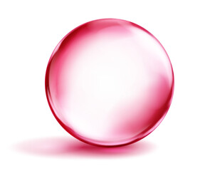 Large translucent smooth red sphere with highlights and soft shadow underneath, on white background. Vector illustration for design projects and creative works.