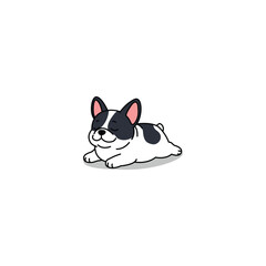 Cute french bulldog lying down with its eyes closed cartoon, looking peaceful and happy, vector illustration