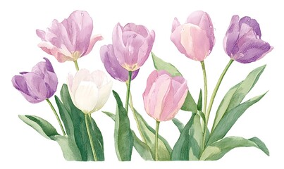 Fototapeta premium Soft pastel tulip flowers blooming together in a spring garden