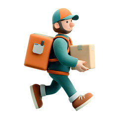 Cartoon Delivery Boy Rushing with Packages: A 3D Rendered Isolated Image on Black