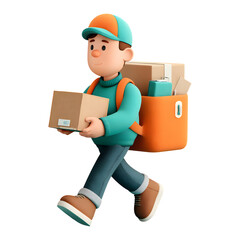 Cartoon courier delivering packages with efficiency and professionalism on time