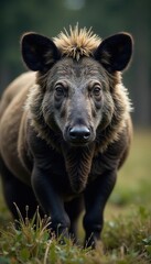 Fototapeta premium Dense gray boar pelt, rugged texture prominent , gray, winter