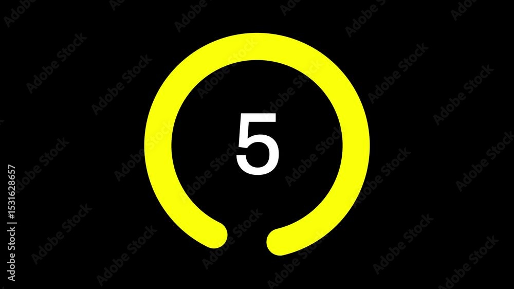 Poster 10-second yellow and white circular countdown timer on a black background, featuring a stylish smoot