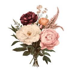 PNG Flower illustration vintage bouquet.