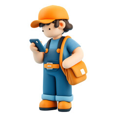 3D Cartoon Character Using a Phone, Delivering Package or Sending a Message