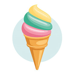 Colorful ice cream cone with swirled flavors on a light background  