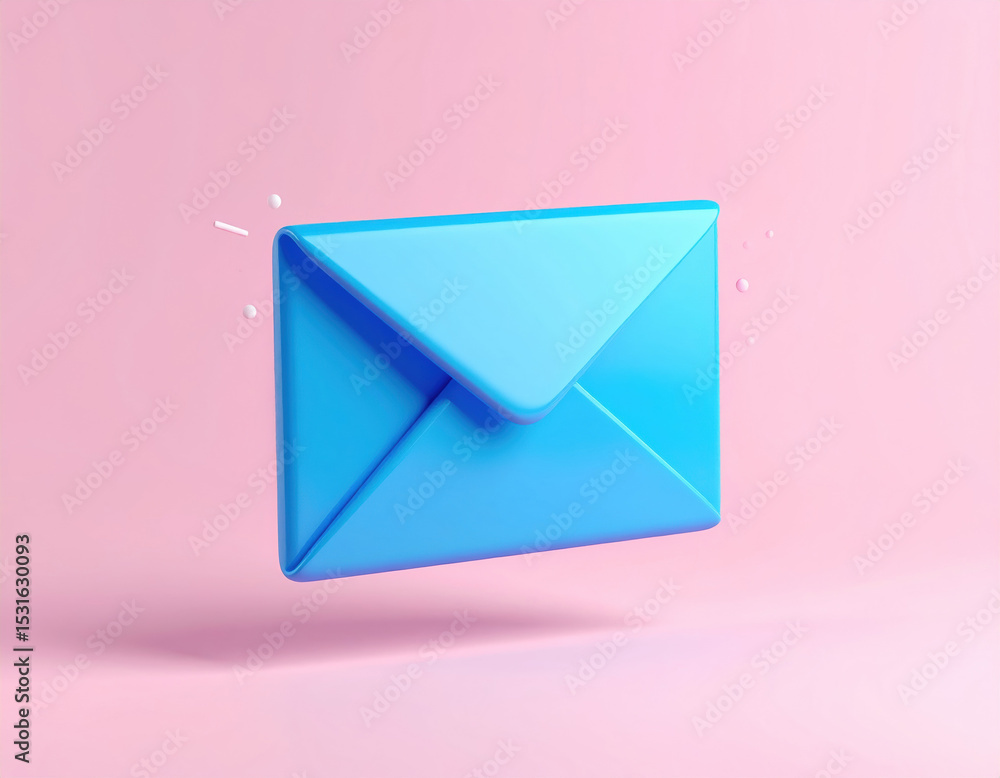 Aufkleber vibrant three dimensional rendering of blue email envelope floating against soft pink background, ev