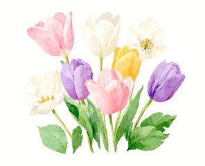 Obraz premium Soft pastel tulip flowers blooming together in a spring garden