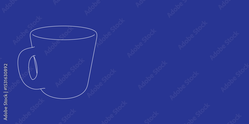 Poster the outline of a large cup made of white lines on the left. 3d view of the object in perspective. ve