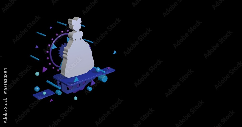 Poster white princess symbol on a pedestal of abstract geometric shapes floating in the air. abstract conce
