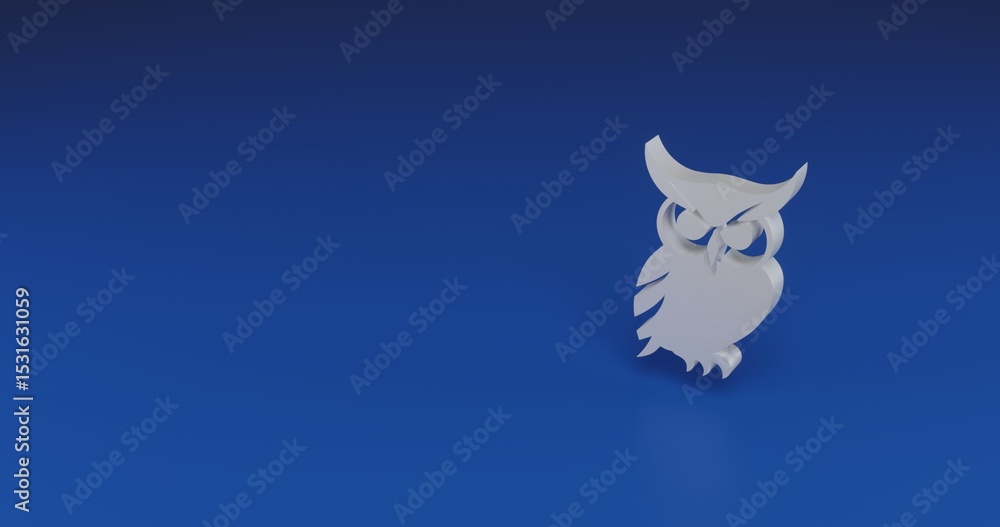 Poster isolated realistic white owl symbol with shadow. located on the right side of the scene. 3d illustra