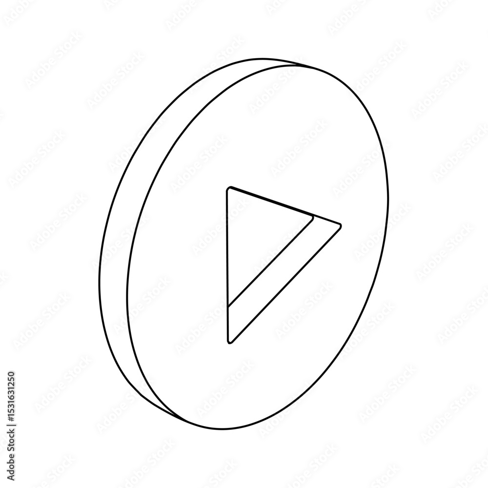 Poster the outline of a large play symbol is made with black lines. 3d view of the object in perspective. v