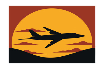 Naklejka premium Jet Airplane Silhouette at Sunset 